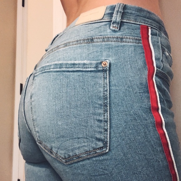 Zara Denim - Zara // Striped Skinny Jeans with Raw Hem
